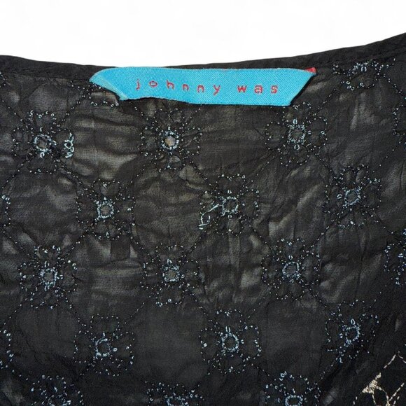 Johnny Was Vintage Boho Side Tie Blouse Orange Blue Yellow Floral Embroidery - Picture 6 of 8